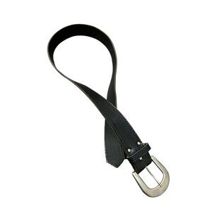 Black Vinyl Polyester Textured Belt Sz Large Single Prong Silver Buckle Classic